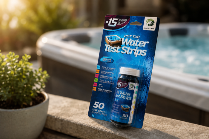 A pack of hot tub water test strips