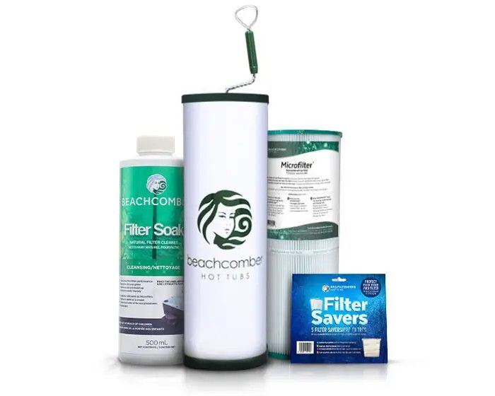 Beachcomber filter cleaning products, a filter cartridge, and a cleaning wand